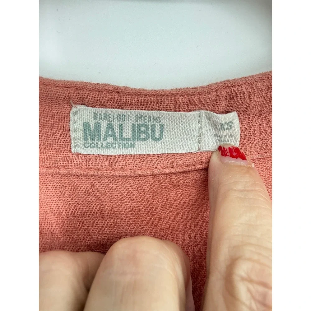 Barefoot Dreams Malibu Maxi Dress Women XS Coral Cotton Gauze V-Neck Beach Cover - Picture 3 of 8